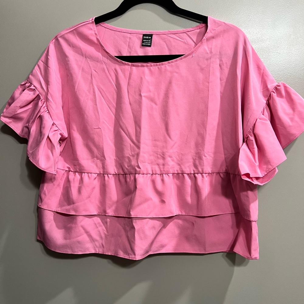 SHEIN pink ruffle top